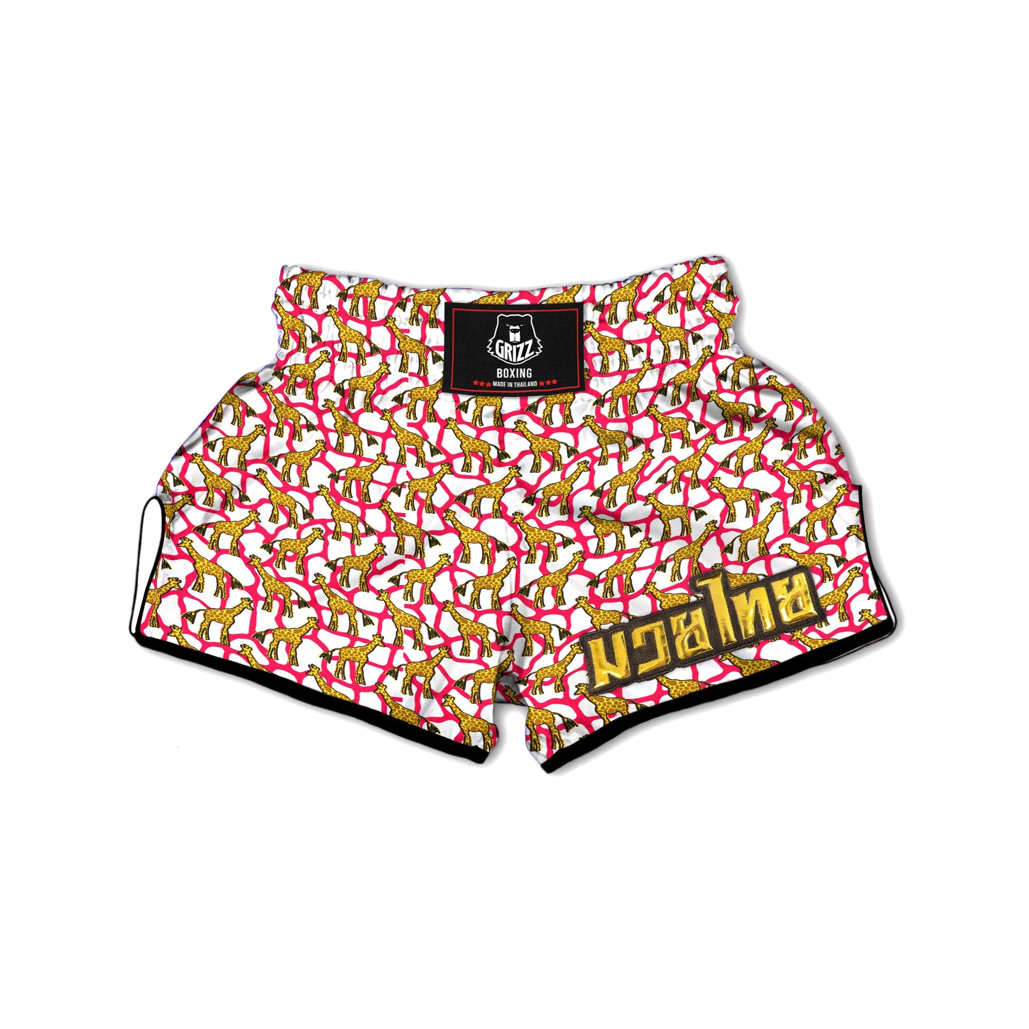 Giraffe Yellow And Pink Print Pattern Muay Thai Boxing Shorts-grizzshop