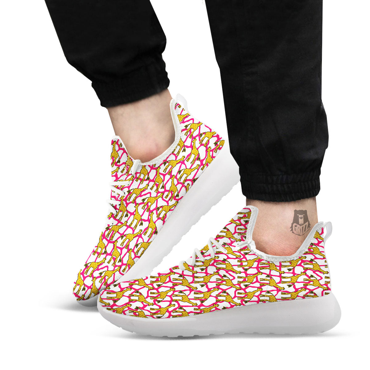 Giraffe Yellow And Pink Print Pattern White Athletic Shoes-grizzshop