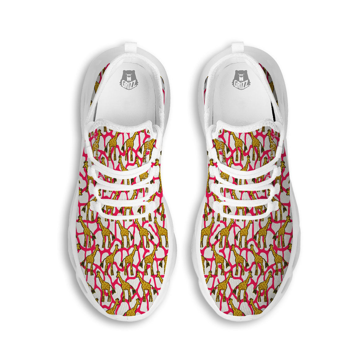 Giraffe Yellow And Pink Print Pattern White Running Shoes-grizzshop