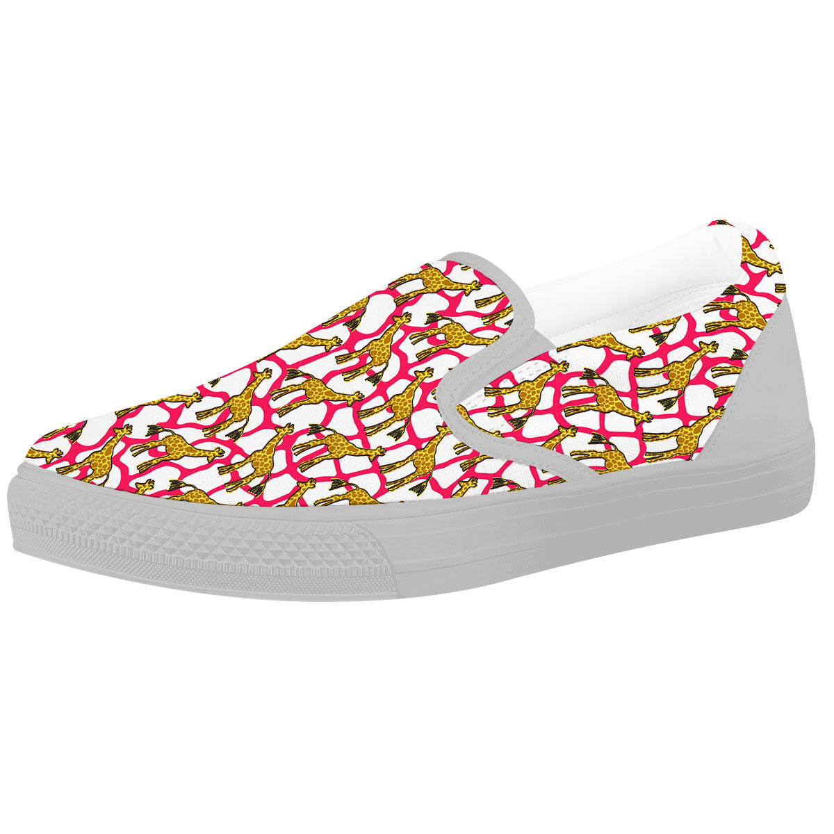 Giraffe Yellow And Pink Print Pattern White Slip On Shoes-grizzshop