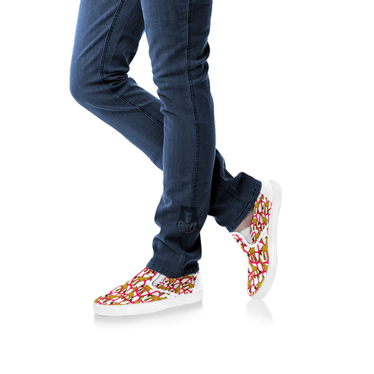 Giraffe Yellow And Pink Print Pattern White Slip On Shoes-grizzshop