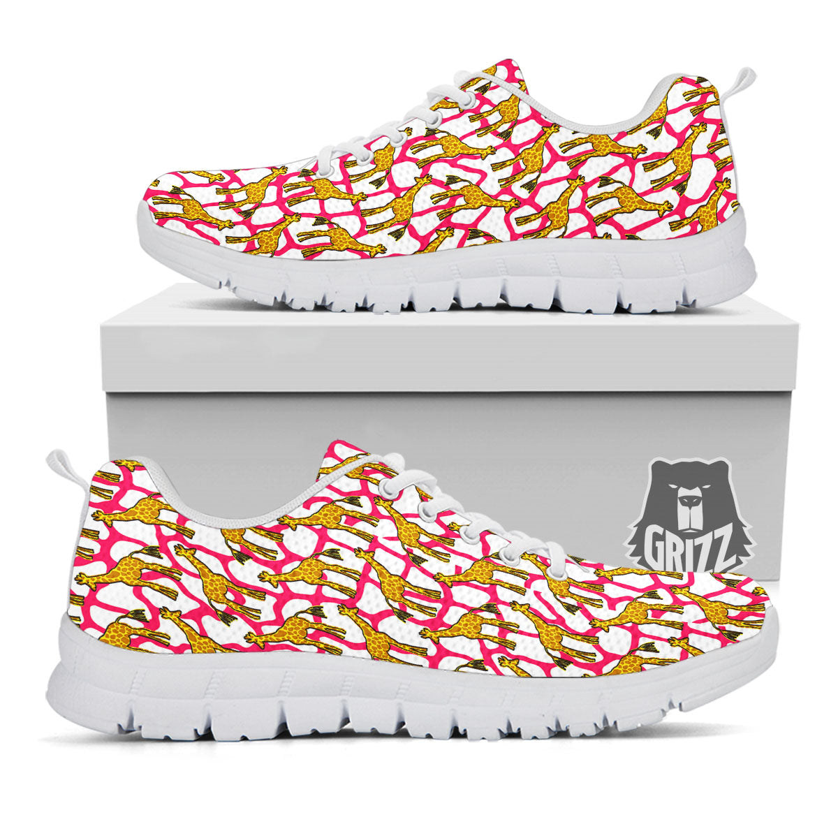 Giraffe Yellow And Pink Print Pattern White Sneaker-grizzshop