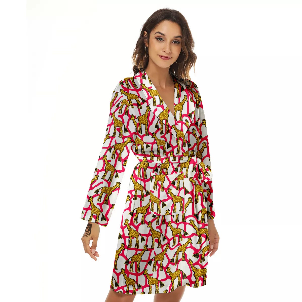 Giraffe Yellow And Pink Print Pattern Women's Robe-grizzshop