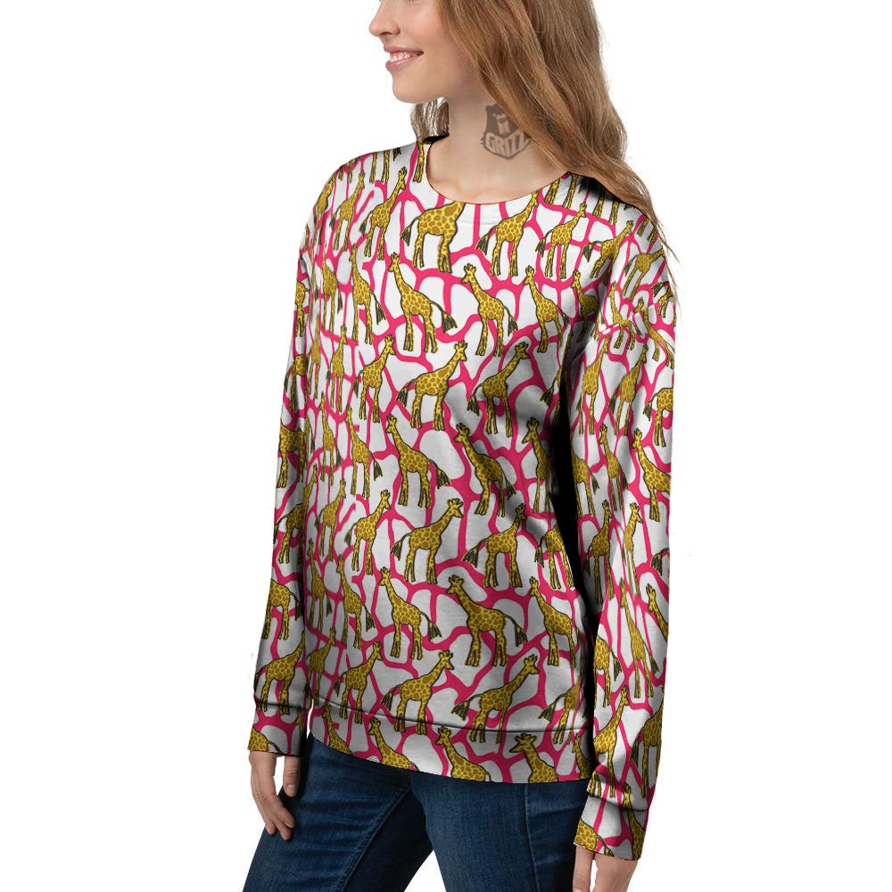 Giraffe Yellow And Pink Print Pattern Women's Sweatshirt-grizzshop