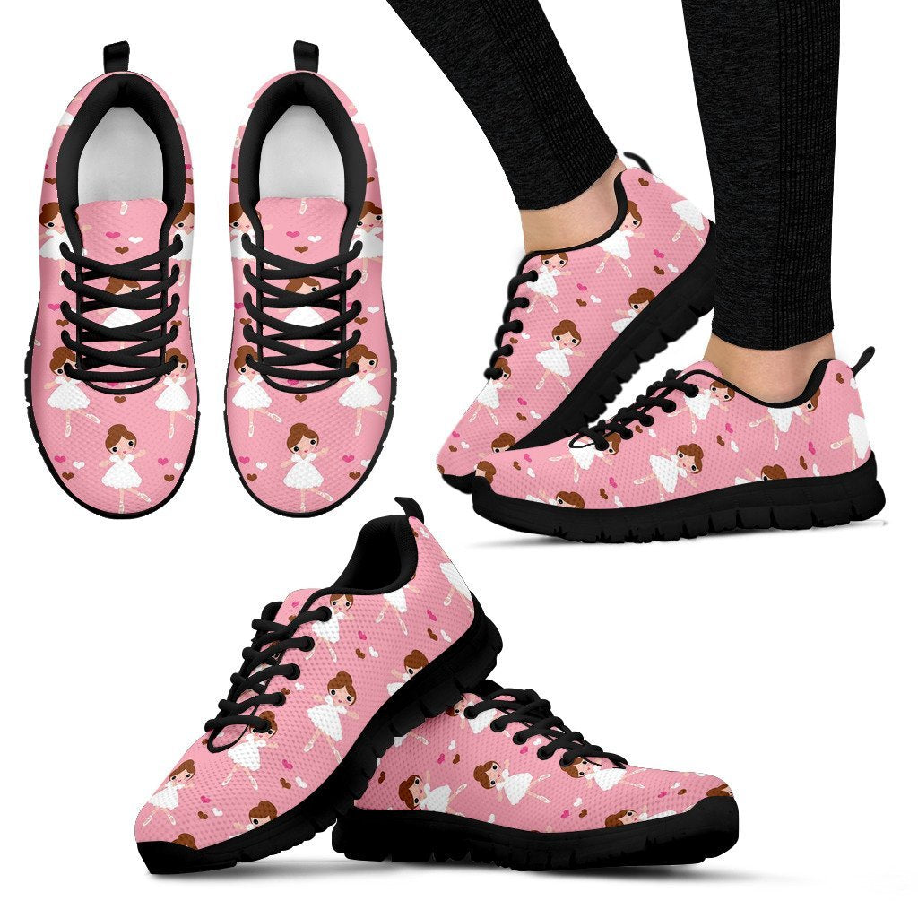 Girl Ballet Pattern Print Black Sneaker Shoes For Men Women-grizzshop