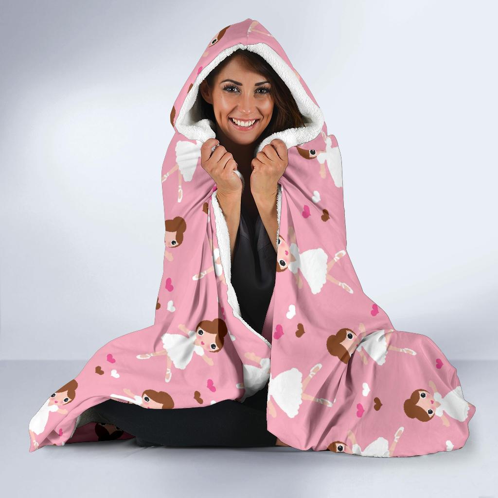 Girl Ballet Pattern Print Hooded Blanket-grizzshop