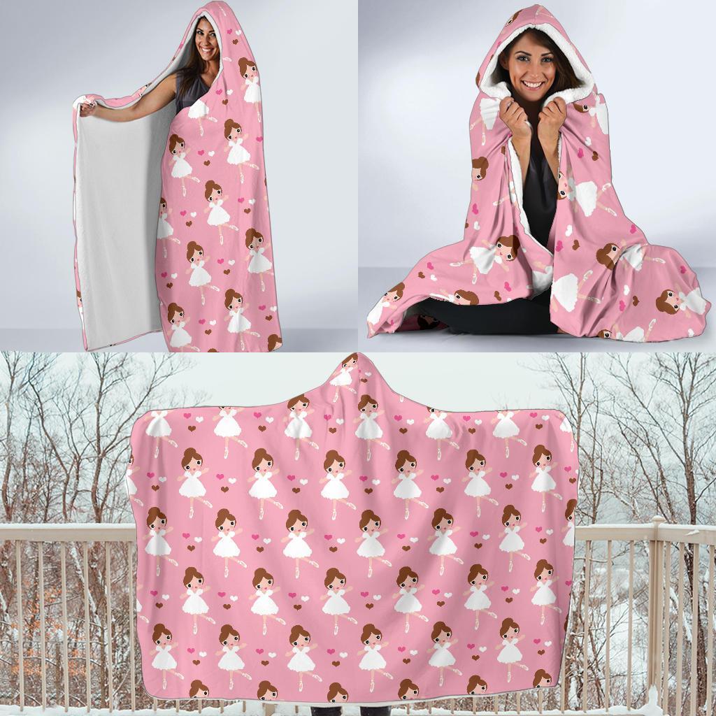 Girl Ballet Pattern Print Hooded Blanket-grizzshop