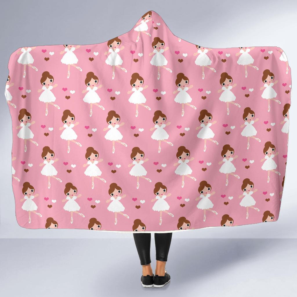 Girl Ballet Pattern Print Hooded Blanket-grizzshop