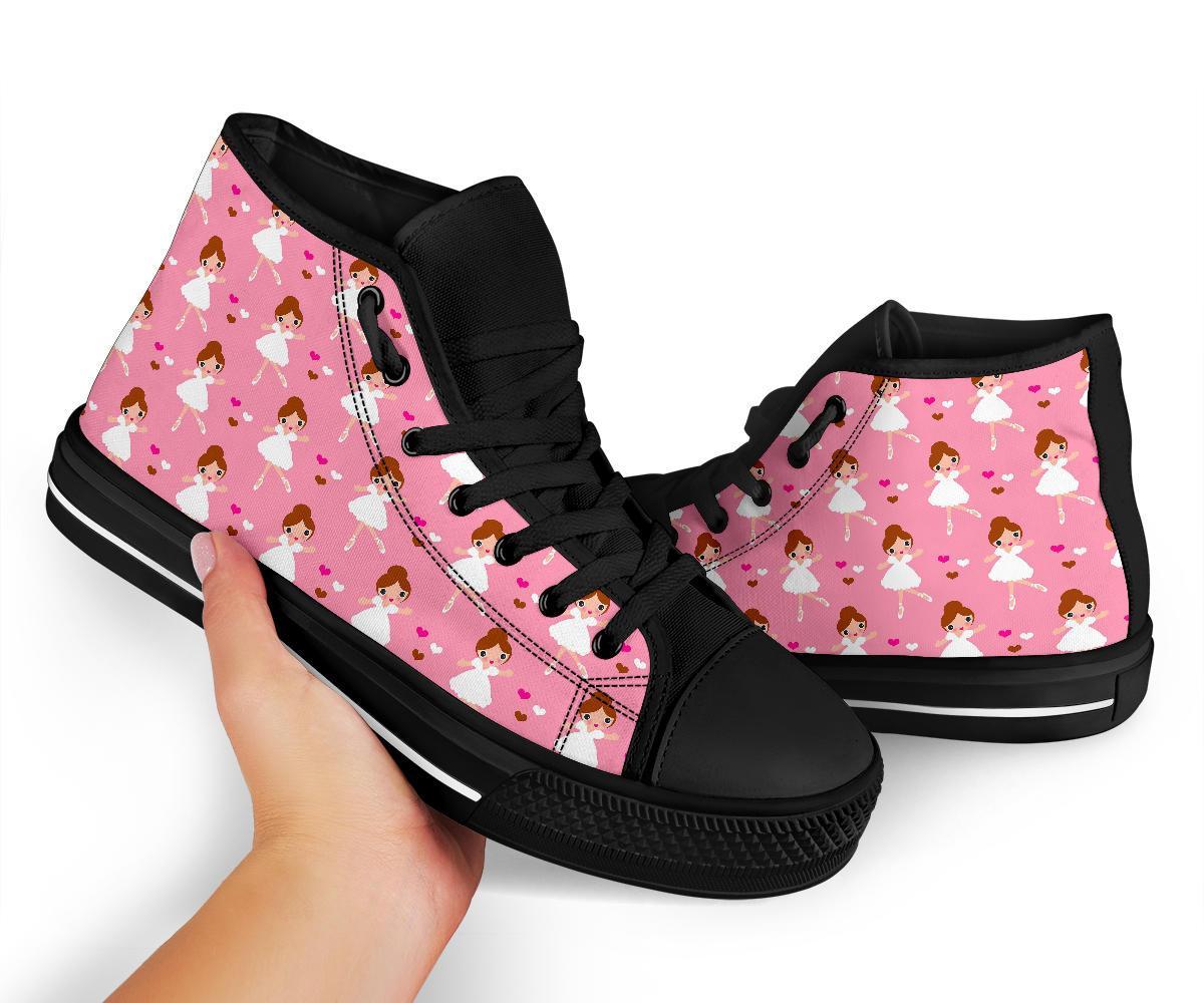 Girl Ballet Pattern Print Men Women's High Top Shoes-grizzshop