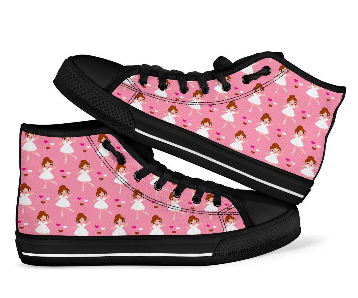 Girl Ballet Pattern Print Men Women's High Top Shoes-grizzshop