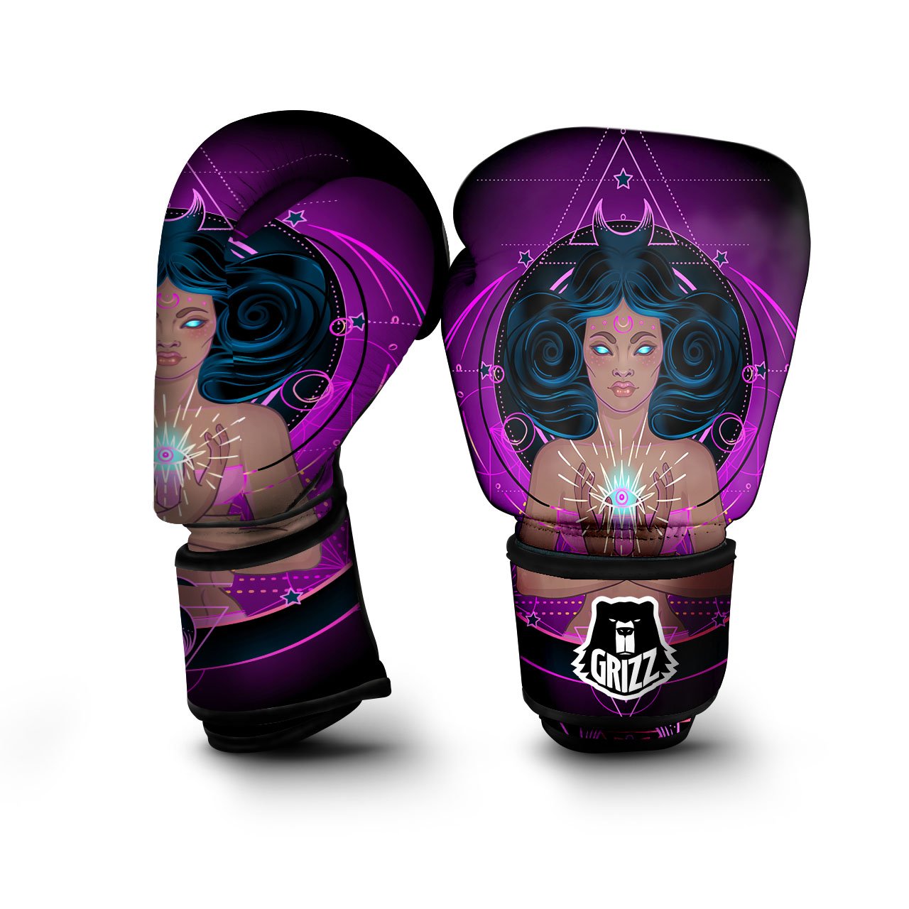 Girl Wiccan And Magical Moon Print Boxing Gloves-grizzshop