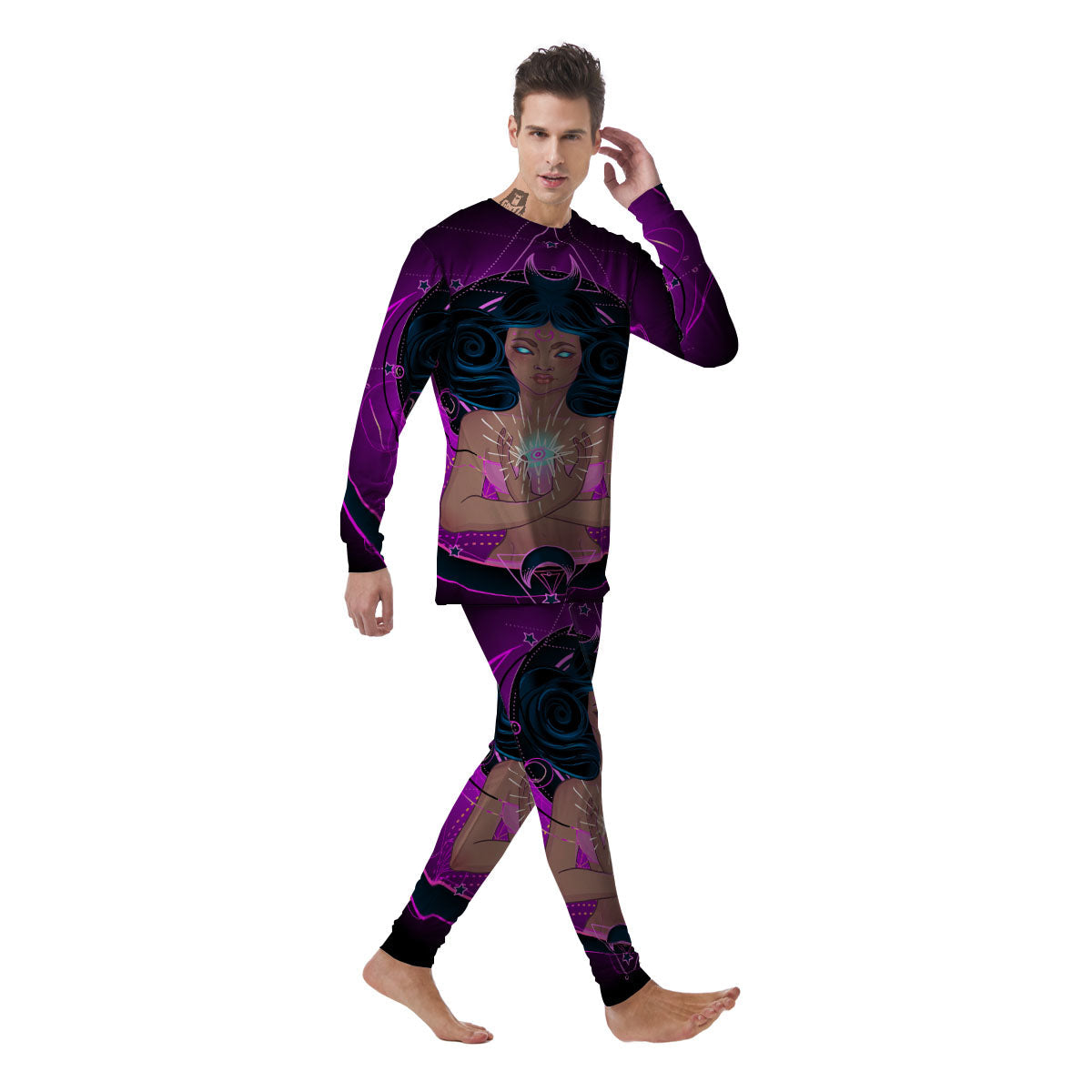 Girl Wiccan And Magical Moon Print Men's Pajamas-grizzshop