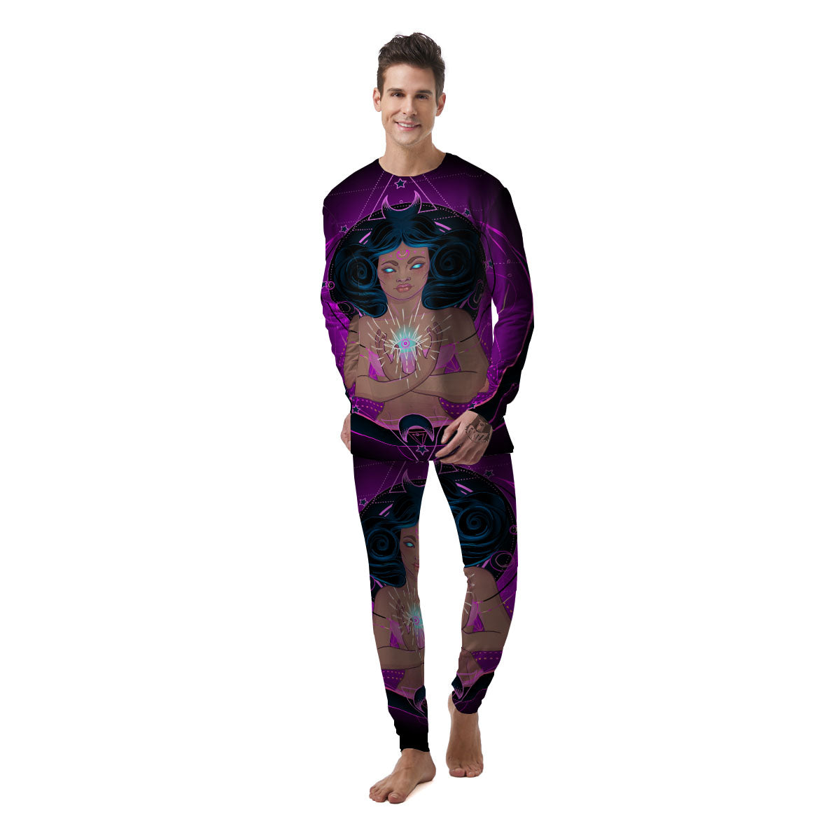 Girl Wiccan And Magical Moon Print Men's Pajamas-grizzshop