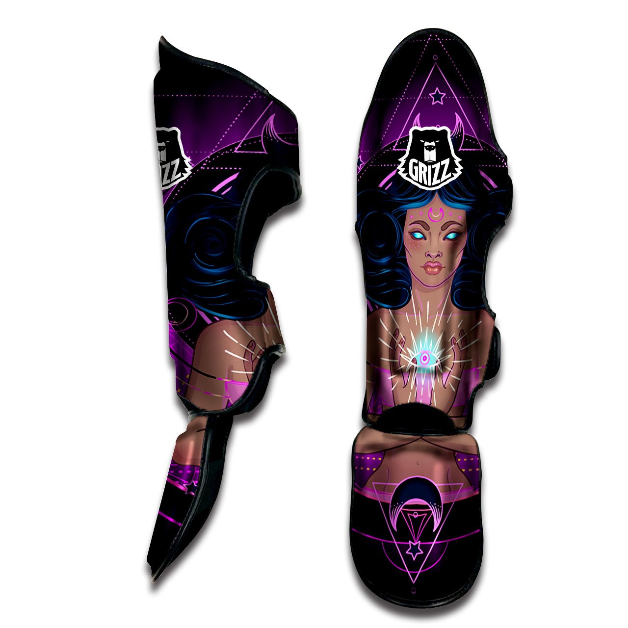 Girl Wiccan And Magical Moon Print Muay Thai Shin Guards-grizzshop