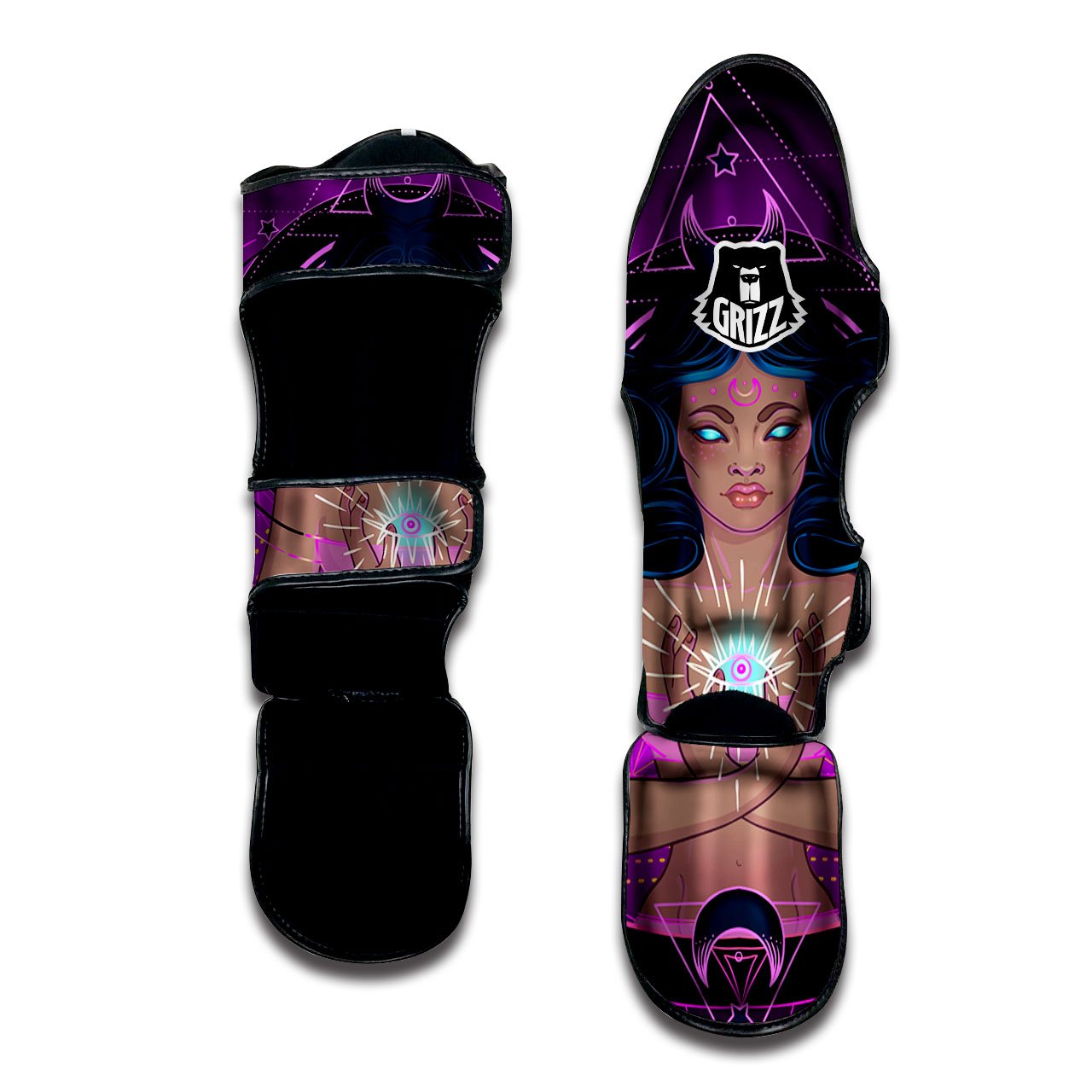 Girl Wiccan And Magical Moon Print Muay Thai Shin Guards-grizzshop