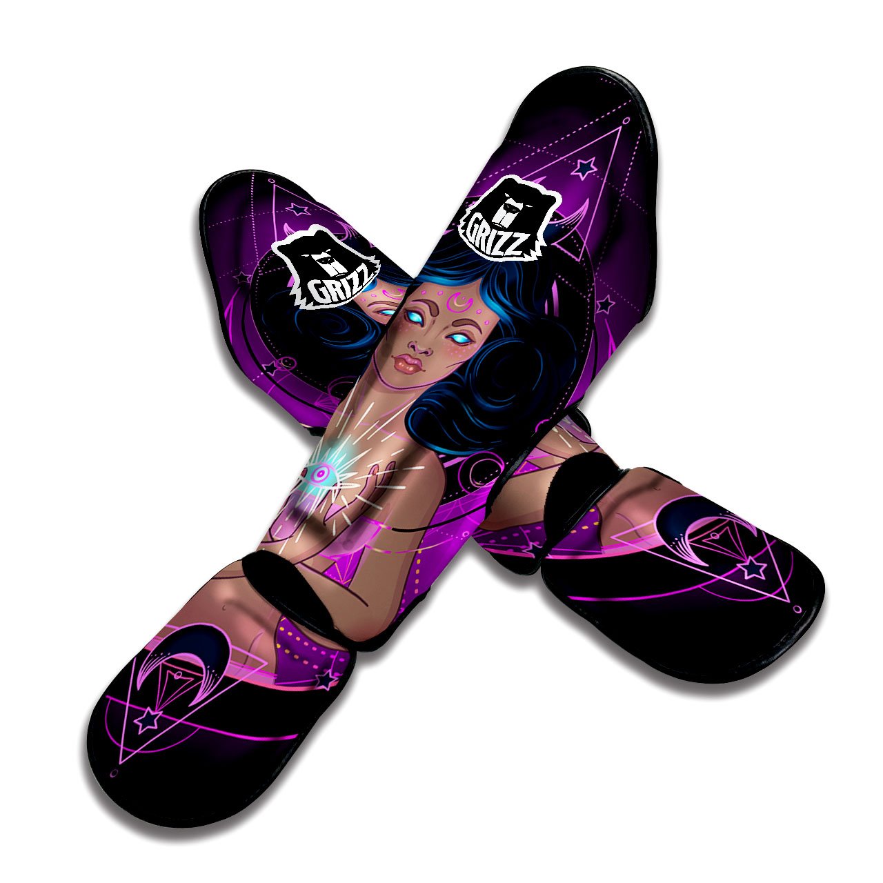 Girl Wiccan And Magical Moon Print Muay Thai Shin Guards-grizzshop