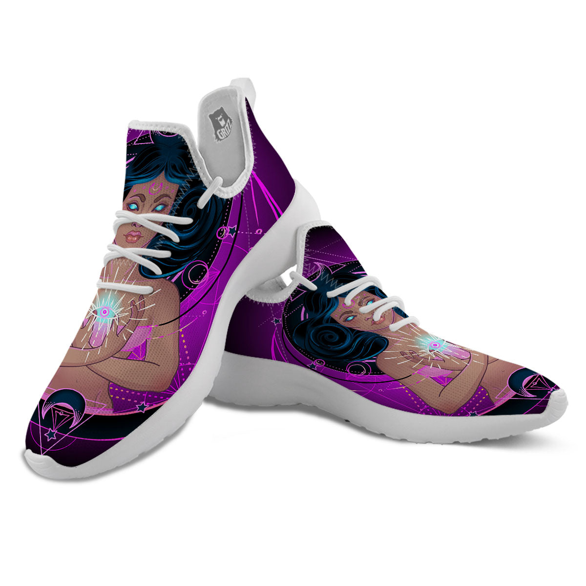 Girl Wiccan And Magical Moon Print White Athletic Shoes-grizzshop