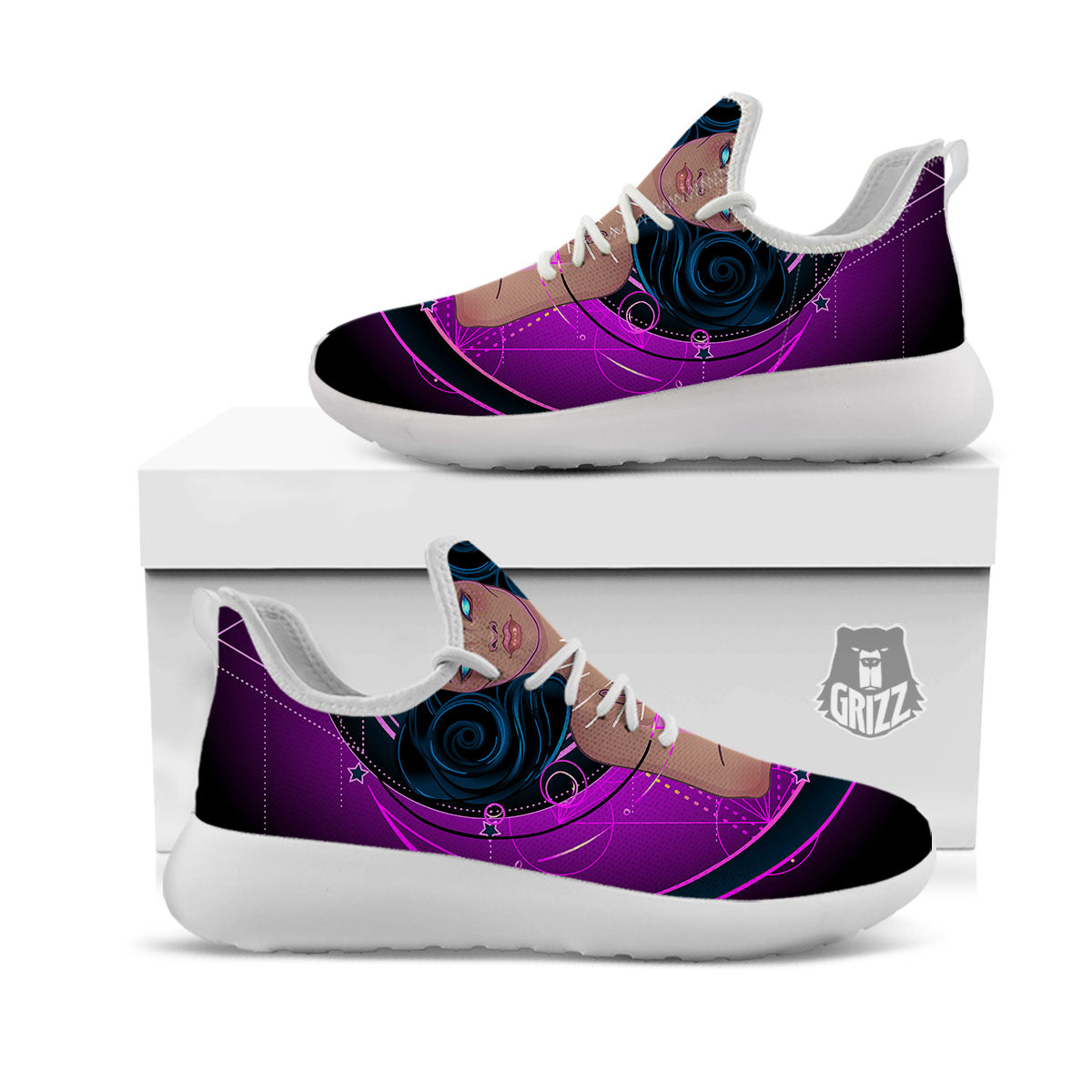 Girl Wiccan And Magical Moon Print White Athletic Shoes-grizzshop