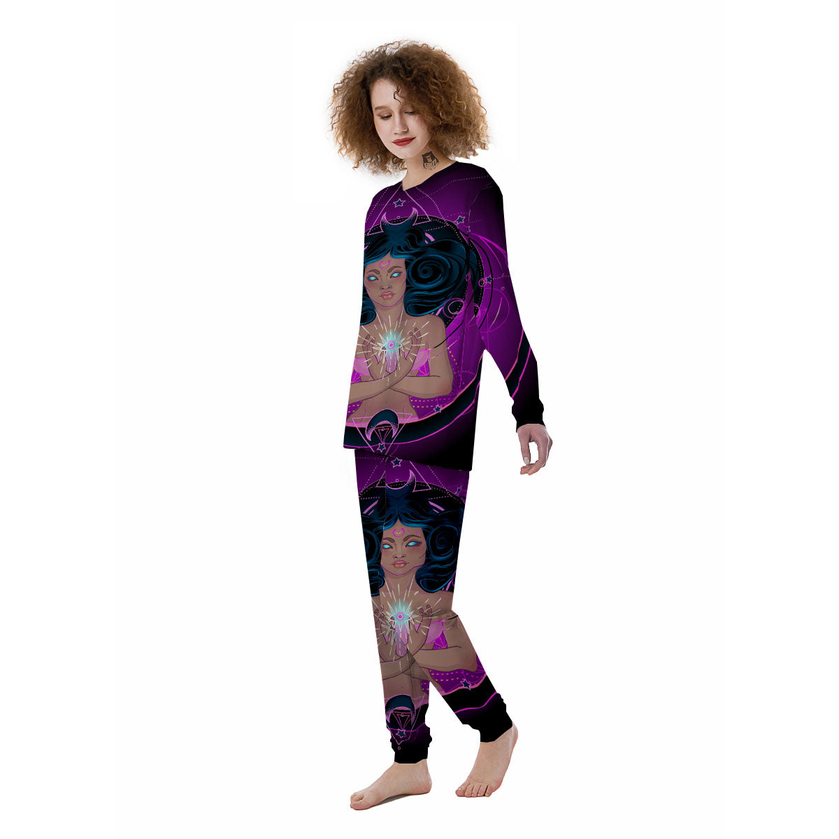 Girl Wiccan And Magical Moon Print Women's Pajamas-grizzshop