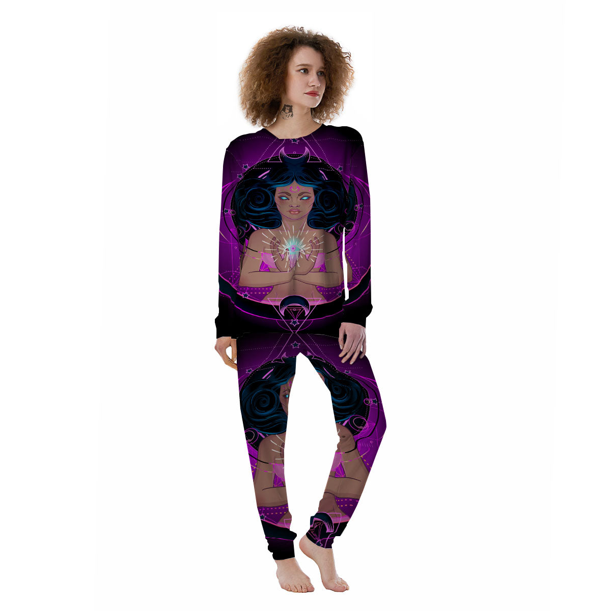 Girl Wiccan And Magical Moon Print Women's Pajamas-grizzshop