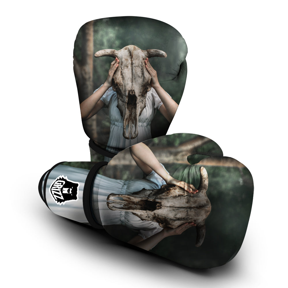 Girl With Animal Skull Print Boxing Gloves-grizzshop