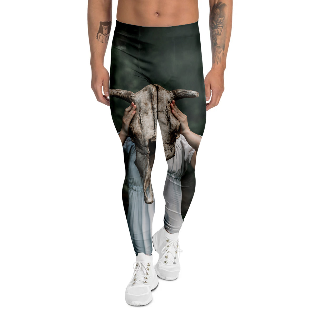 Girl With Animal Skull Print Men's Leggings-grizzshop