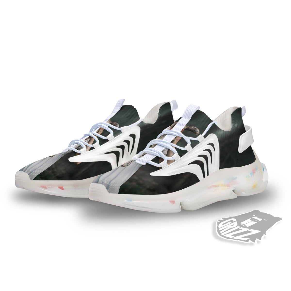Girl With Animal Skull Print White Gym Shoes-grizzshop
