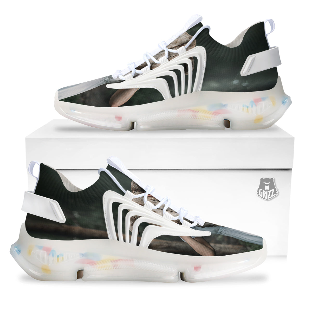 Girl With Animal Skull Print White Gym Shoes-grizzshop