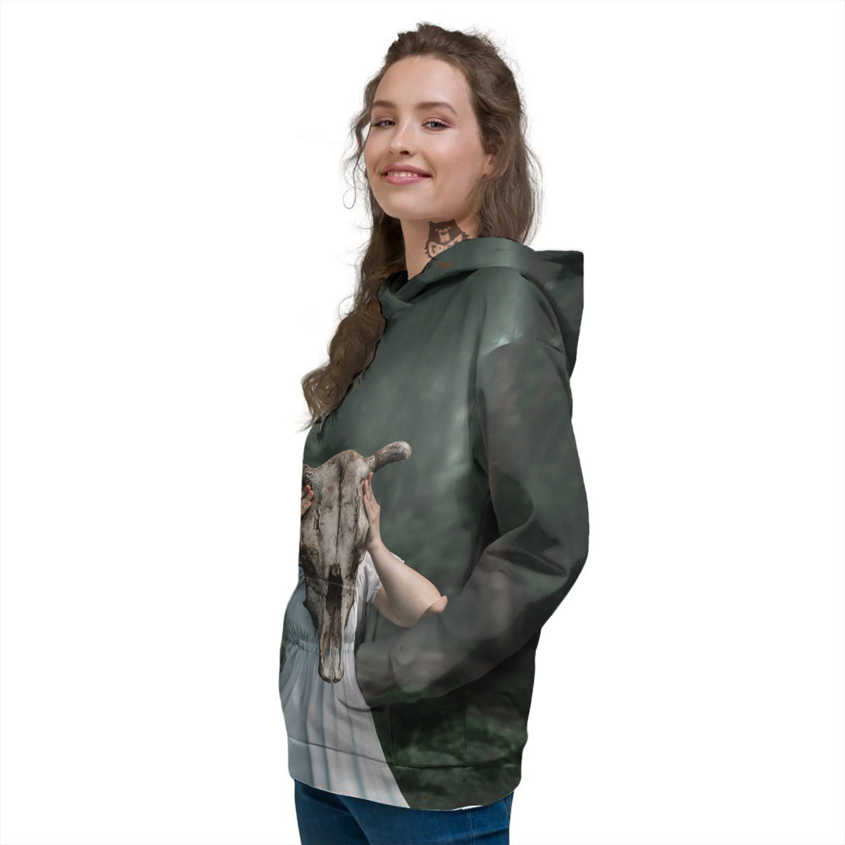 Girl With Animal Skull Print Women's Hoodie-grizzshop