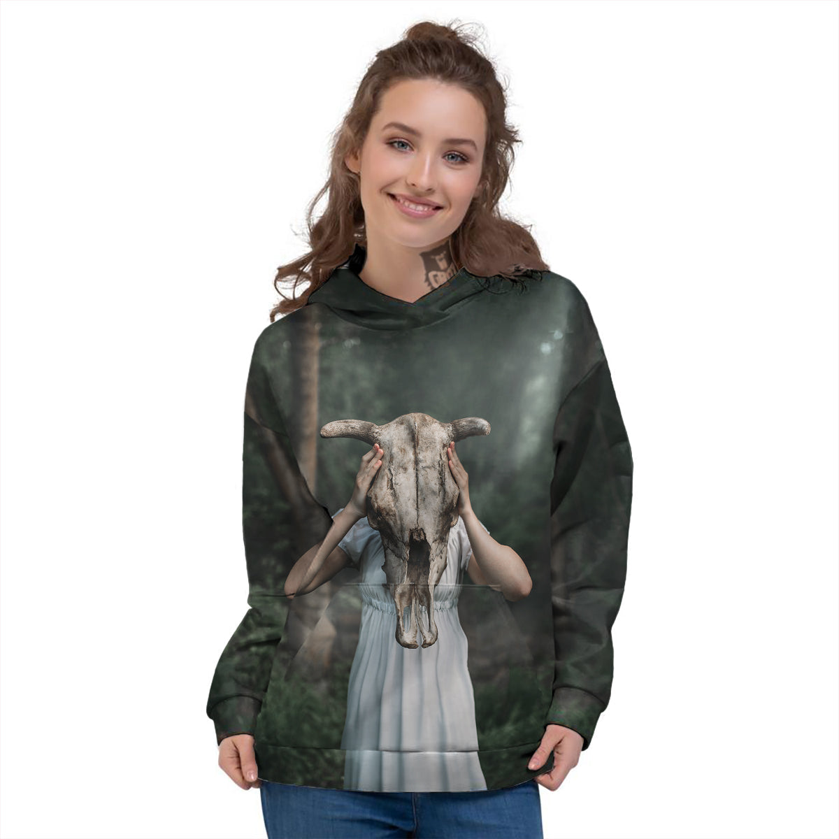 Girl With Animal Skull Print Women's Hoodie-grizzshop