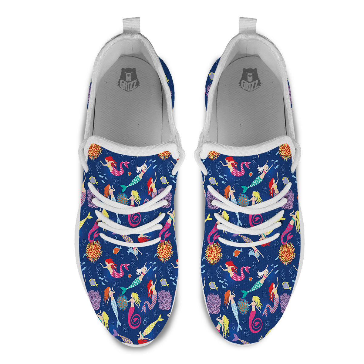 Girls Mermaid Print Pattern White Athletic Shoes-grizzshop