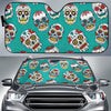 Girly Floral Rose Sugar Skull Skeleton Pattern Print Car Sun Shade-grizzshop