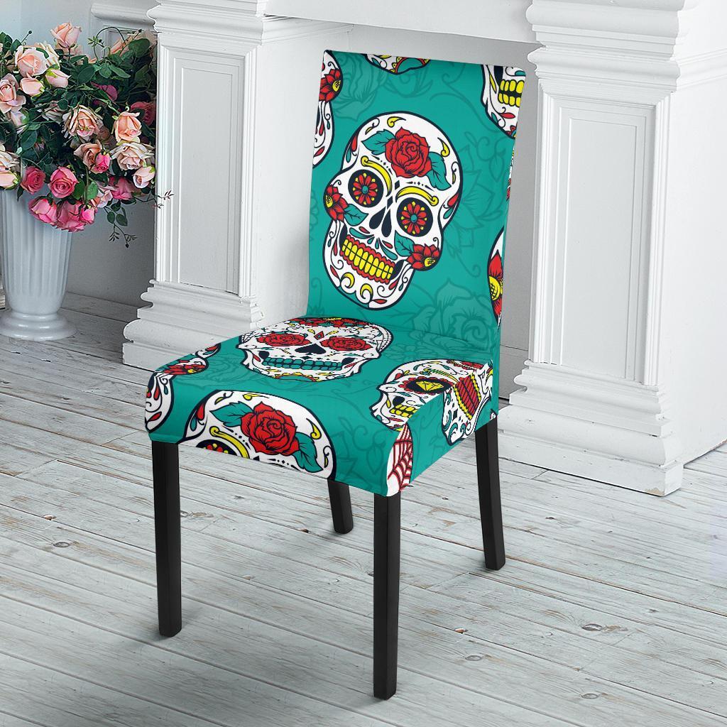 Girly Floral Rose Sugar Skull Skeleton Pattern Print Chair Cover-grizzshop