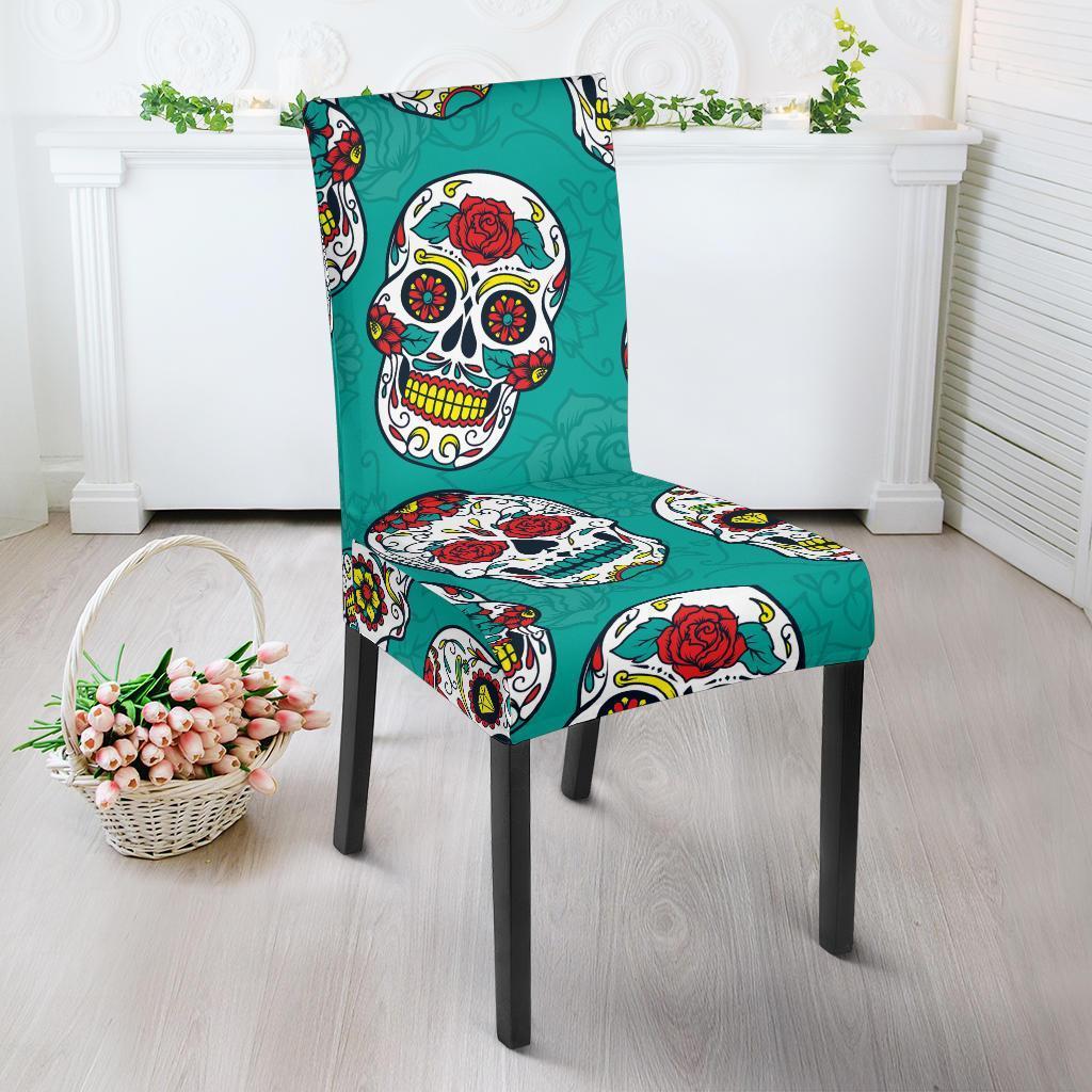 Girly Floral Rose Sugar Skull Skeleton Pattern Print Chair Cover-grizzshop