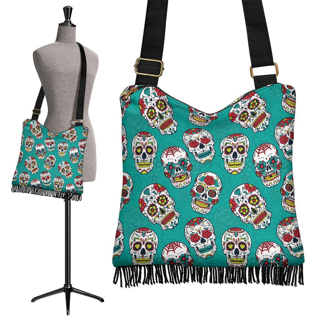 Girly Floral Rose Sugar Skull Skeleton Pattern Print Crossbody Bags-grizzshop