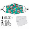 Girly Floral Rose Sugar Skull Skeleton Pattern Print Face Mask-grizzshop