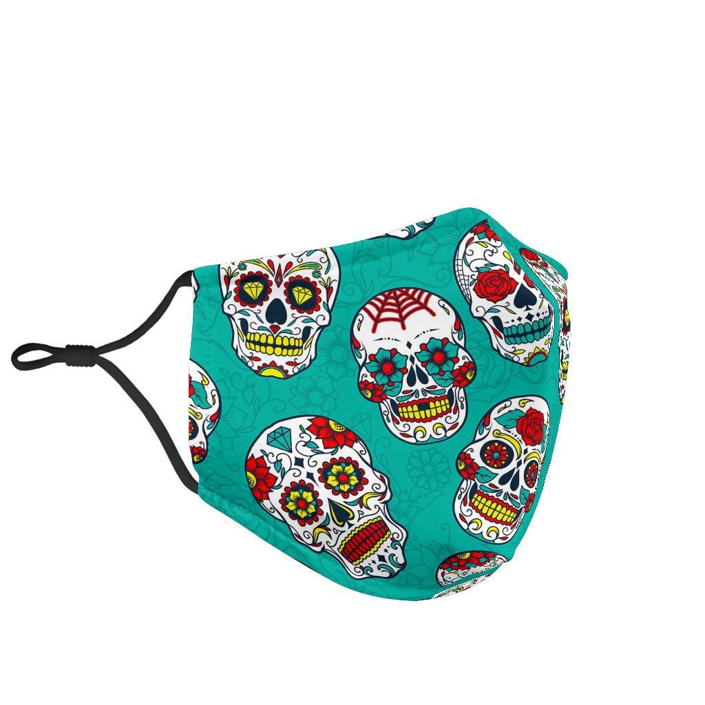 Girly Floral Rose Sugar Skull Skeleton Pattern Print Face Mask-grizzshop