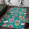 Girly Floral Rose Sugar Skull Skeleton Pattern Print Floor Mat-grizzshop