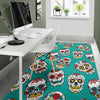 Girly Floral Rose Sugar Skull Skeleton Pattern Print Floor Mat-grizzshop