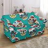 Girly Floral Rose Sugar Skull Skeleton Pattern Print Loveseat Cover-grizzshop