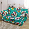 Girly Floral Rose Sugar Skull Skeleton Pattern Print Loveseat Cover-grizzshop