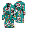 Girly Floral Rose Sugar Skull Skeleton Pattern Print Men Long Robe-grizzshop