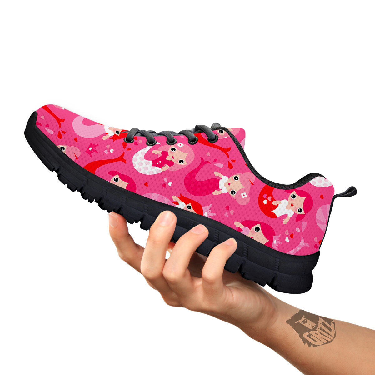 Girly Mermaid Pink Print Pattern Black Sneaker-grizzshop