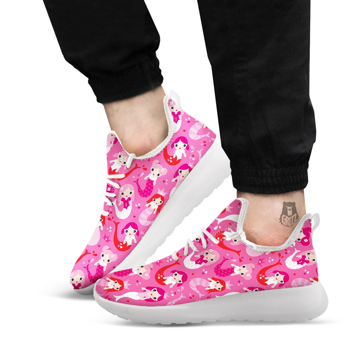 Girly Mermaid Pink Print Pattern White Athletic Shoes-grizzshop