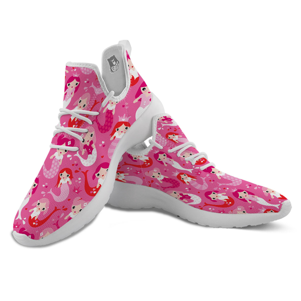 Girly Mermaid Pink Print Pattern White Athletic Shoes-grizzshop