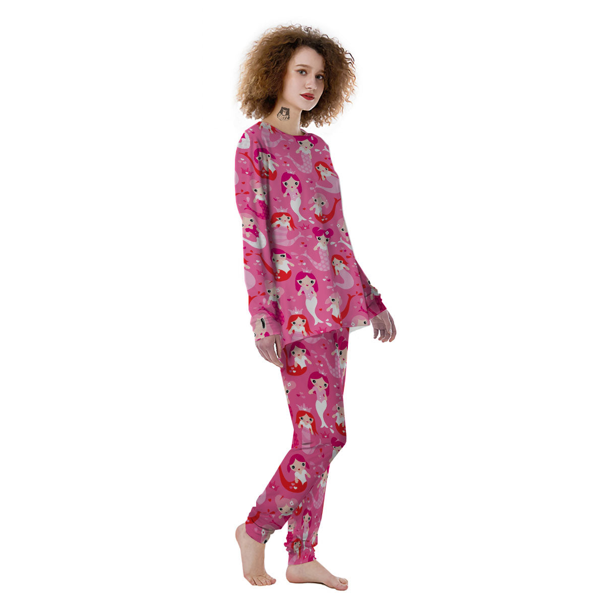 Girly Mermaid Pink Print Pattern Women's Pajamas-grizzshop