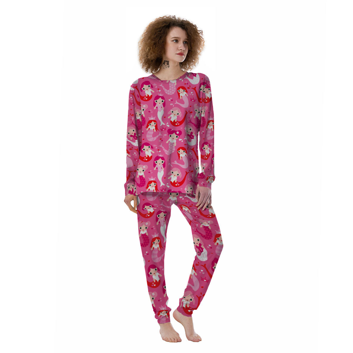 Girly Mermaid Pink Print Pattern Women's Pajamas-grizzshop