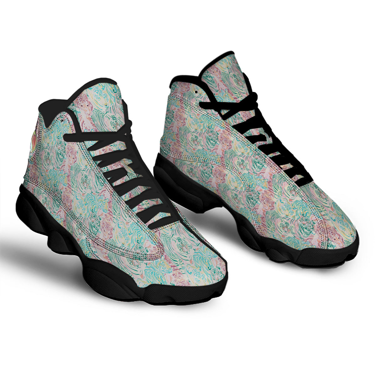 Girly Tigers Pastel Print Pattern Black Basketball Shoes-grizzshop