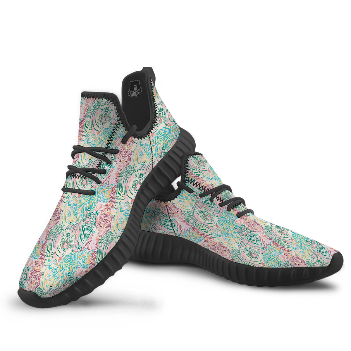 Girly Tigers Pastel Print Pattern Black Walking Shoes-grizzshop