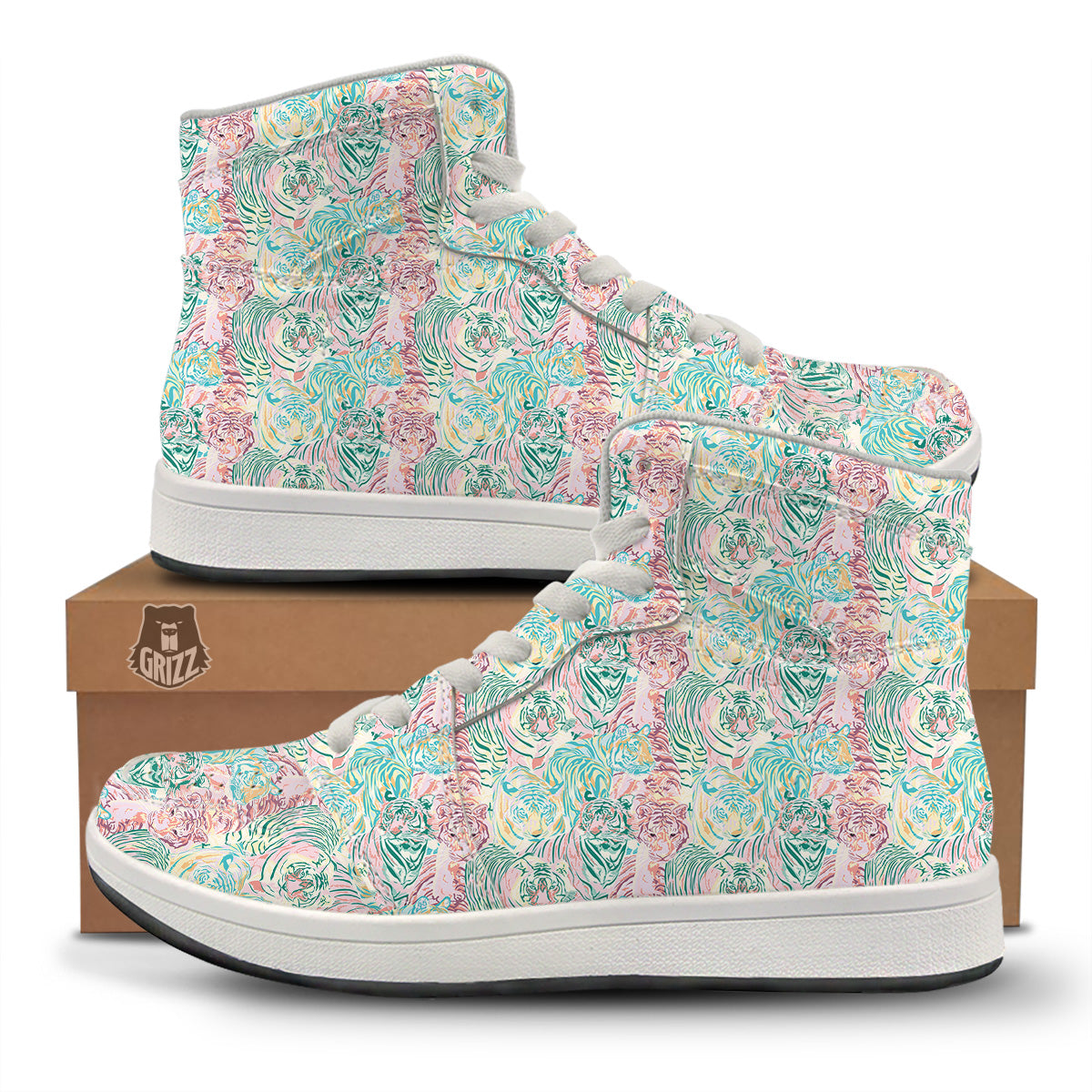 Girly Tigers Pastel Print Pattern High Top Sneakers-grizzshop